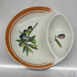 Portmeirion Alfresco Pomona Divided Dish Orange and White with Olive Design